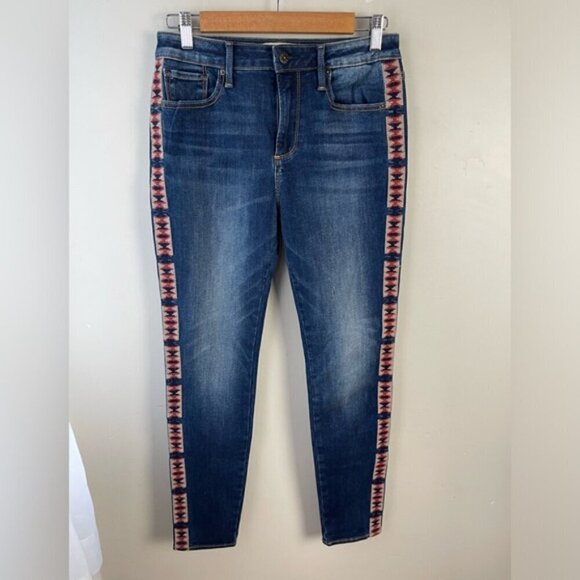 Driftwood Jackie High-Rise Embroidered Jeans size 27 Aztec bohemian stretch - Picture 3 of 12